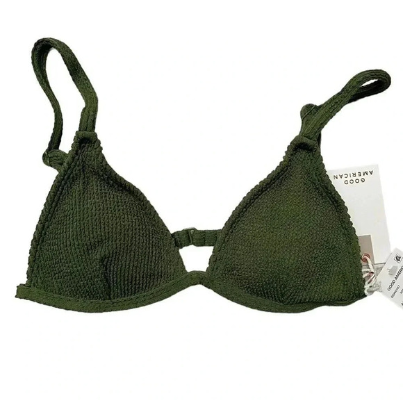 Good American Always Fits Textured Triangle Bikini Top XS Green Pesto NWT - Picture 3 of 11